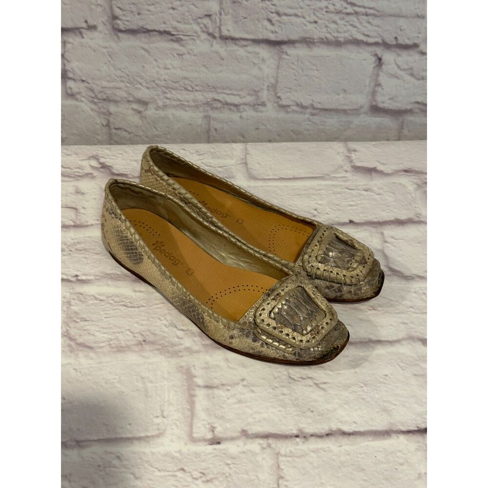 Jack Rogers Gray Snakeskin Laced Buckle Detail Ballet Flats Shoes size 9